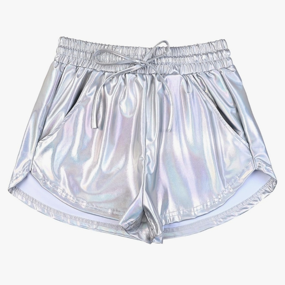 Rainbow Holographic Metallic Festival Shorts